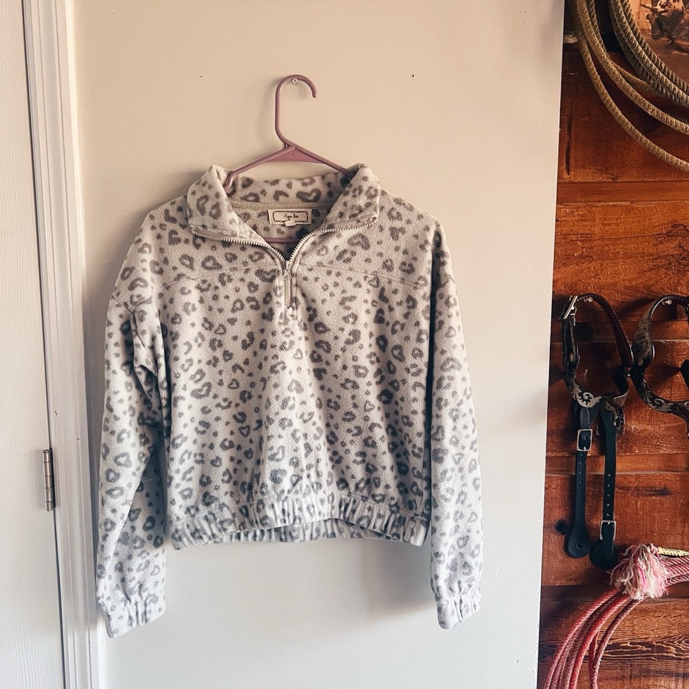 Leopard Print Quarter-Zip cropped pullover